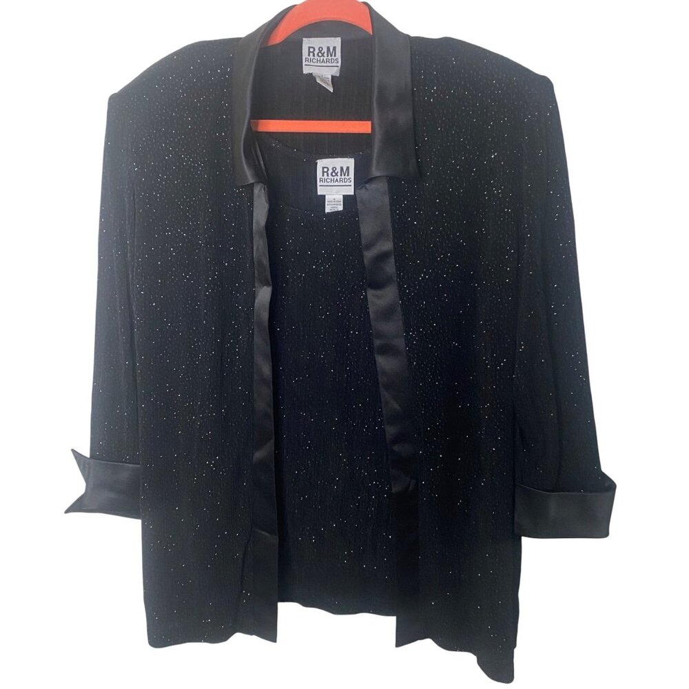 R&M Richards‎ Two-Piece Blazer Top Set Womens Size 18 Black Sparkle Formal Party